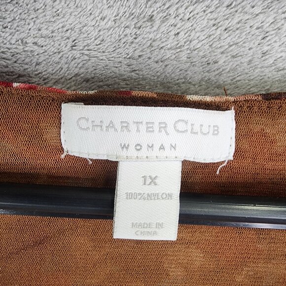 Women's Charter Club Woman Floral Ruffle Blouse Top Brown/Pink/Blue Size 1X - Picture 5 of 9